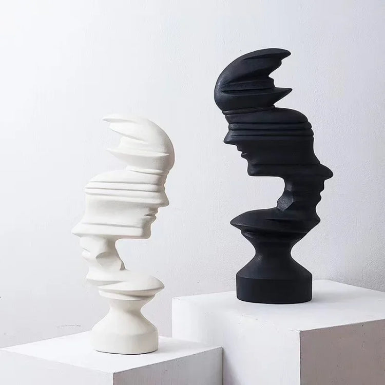 Abstract Face Sculpture — Stacked Fragmented Human Head Statue, 25cm