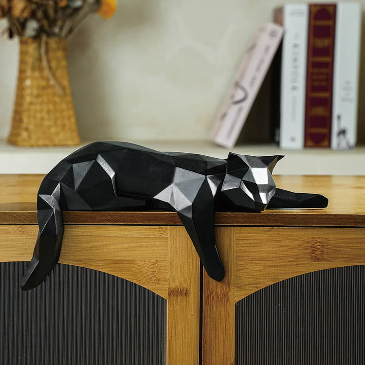 Geometric Cat Sculpture | Modern Resin Cat Figurine for Shelf or Desk