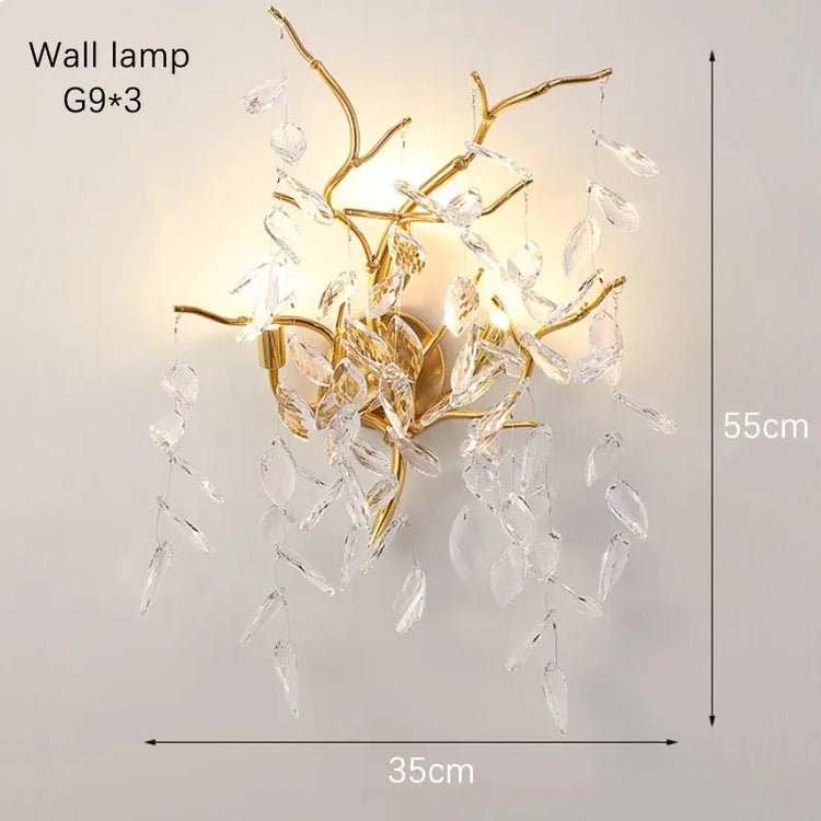 Gold crystal LED chandelier by DECORBITES featuring sparkling crystals and warm LED lighting for elegant home decor.