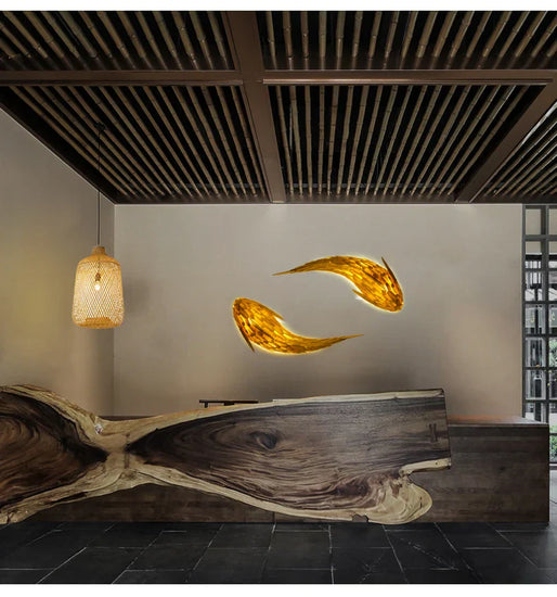 Japanese fish wall lamp sculpture by Dlight Decor, decorative wall art featuring a sleek, modern fish design for home decor.