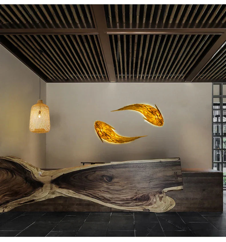 Japanese fish wall lamp sculpture by Dlight Decor, decorative wall art featuring a sleek, modern fish design for home decor.