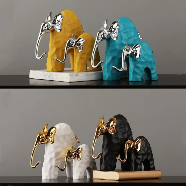 Decorbites elephant mother and calf golden resin sculpture, detailed home decor figurine featuring realistic design and elegant finish.