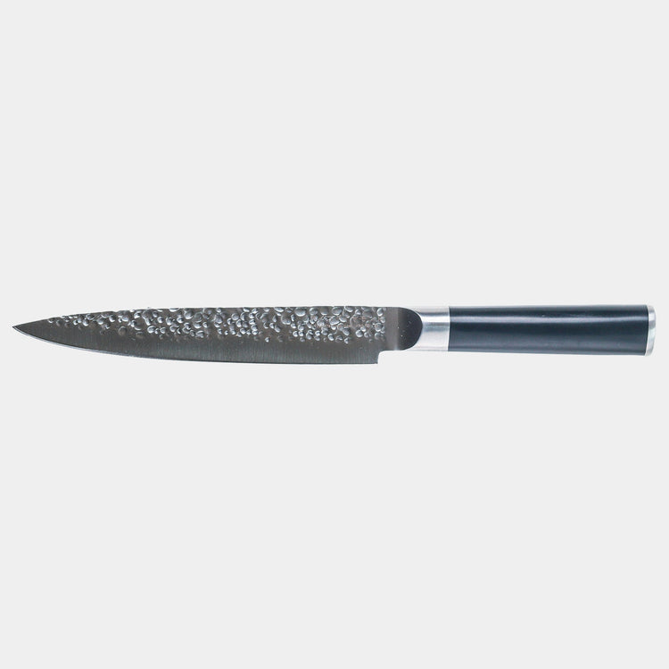 Swiss Diamond 8-inch hammered carving knife with a sharp blade and ergonomic handle for precise slicing and carving.