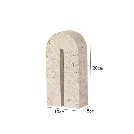 Decorbites archway shape travertine sculpture figurine, elegant home decor statue with natural stone finish