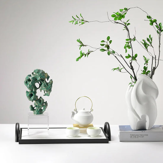 Green Taihu stone coral resin sculpture by Decorbites, modern abstract home decor figurine with intricate coral design.
