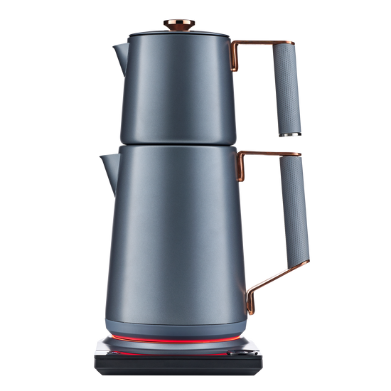 Saki Turkish Tea Maker Pro in copper with slate finish, compact electric tea maker for traditional brewing and serving tea.
