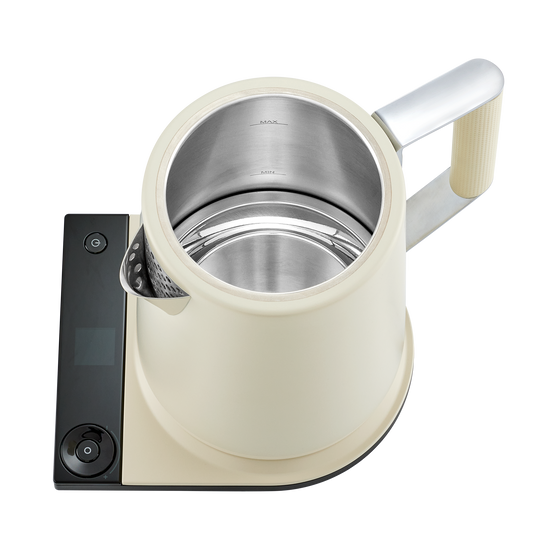 Saki Turkish Tea Maker Pro in ivory pearl finish, showcasing a traditional tea brewing device with glass and metal components.