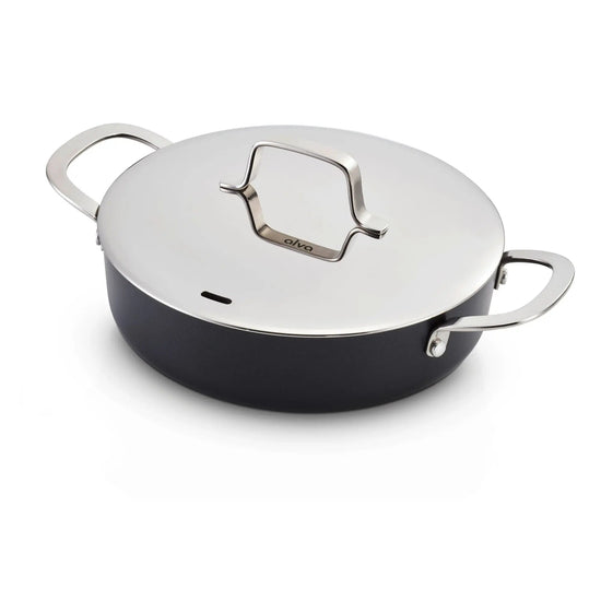 Alva Cookware 3.5-quart sauté pan with lid, ideal for frying, sautéing, and cooking various dishes in the kitchen.