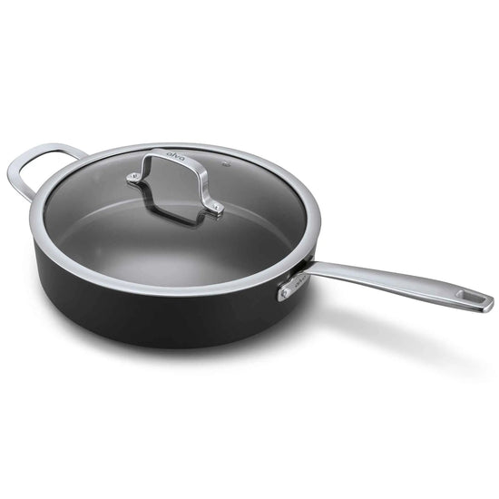 Alva Cookware 4-quart sauté pan with lid, stainless steel skillet for cooking and sautéing on the stove.