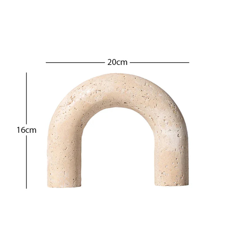 Decorbites archway shape travertine sculpture figurine for home decor, showcasing a smooth, natural stone design with intricate arch details.