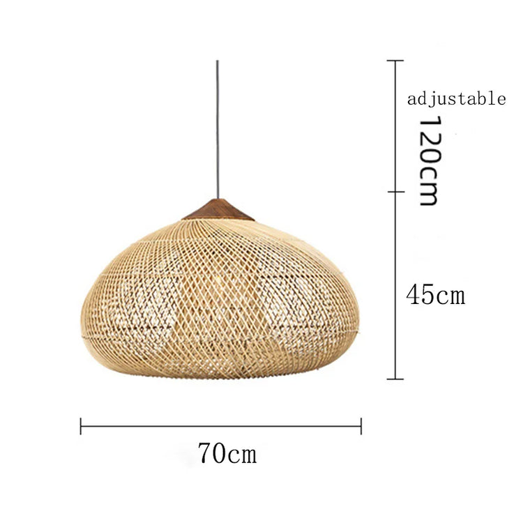 Vintage handmade rattan pendant light by Dlight Decor, Japanese-style lighting for kitchen island and dining room decor.