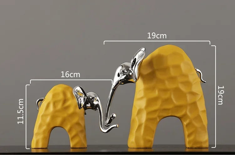 Decorbites elephant mother and calf golden resin sculpture, detailed figurine for home decor and accent display.