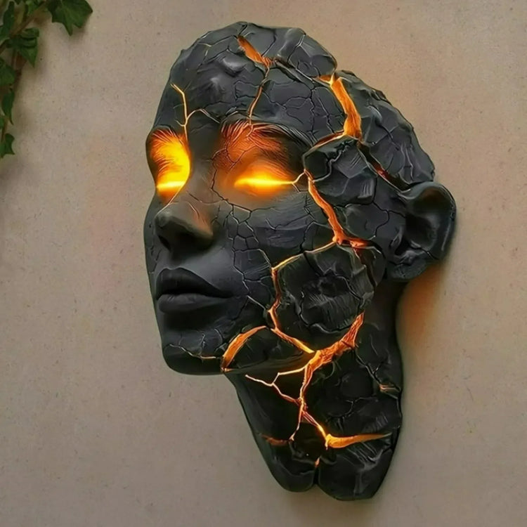 Cracked Face Wall Light | Illuminated Resin Sculpture Wall Decor