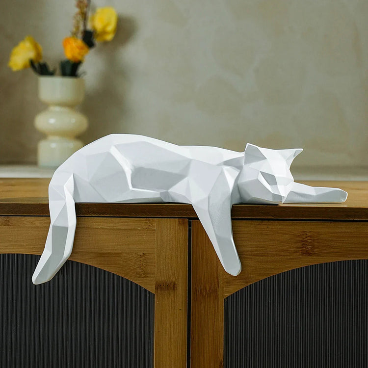 Geometric Cat Sculpture | Modern Resin Cat Figurine for Shelf or Desk