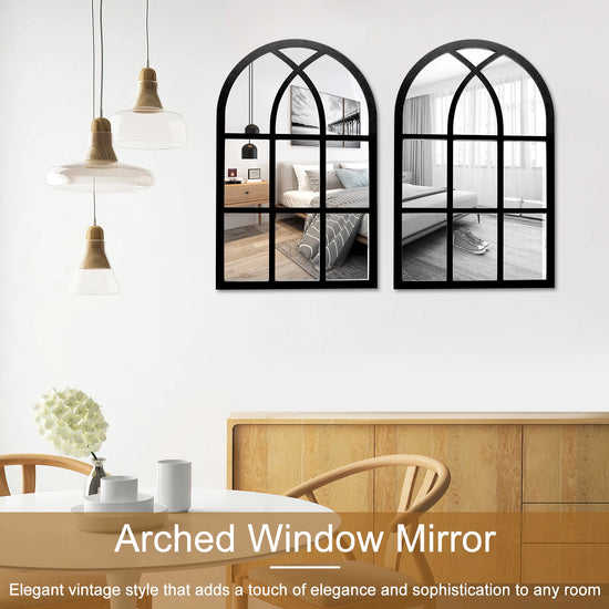2Pcs Vintage Rustic Arched Window Wall Mirrors – Decorative Acrylic Wall Decor for Home
