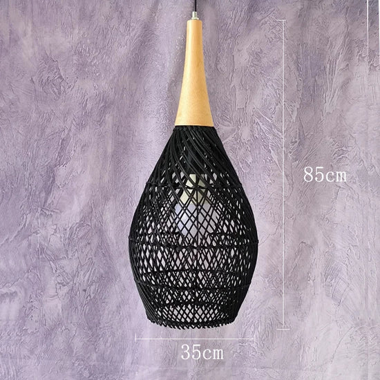 Vintage handmade rattan pendant light by Dlight Decor, Japanese-style kitchen island and dining room lighting fixture.