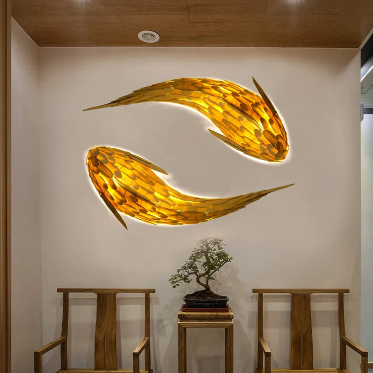 Japanese fish wall lamp sculpture by Dlight Decor, featuring intricate light decor wall art with a fish design on a sleek wall mount.