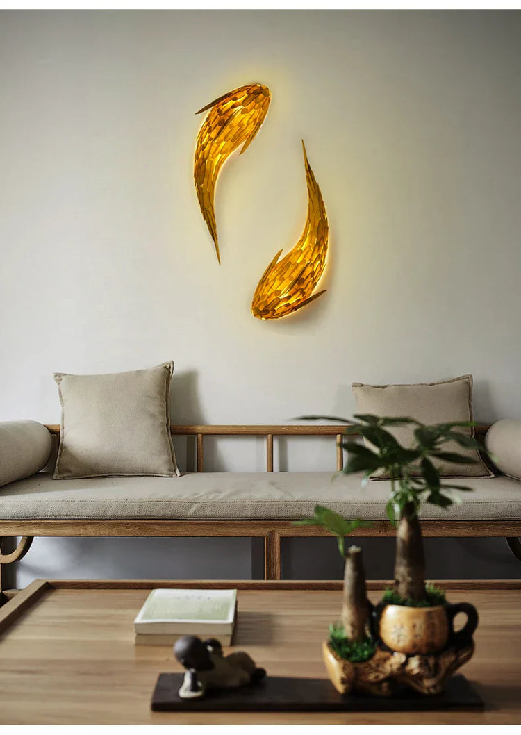 Japanese fish wall lamp sculpture by Dlight Decor, featuring intricate light decor wall art with fish design for stylish home decor.