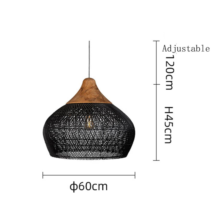 Vintage handmade rattan pendant lamp by Dlight Decor, Japanese-style lighting for kitchen island and dining room decor.