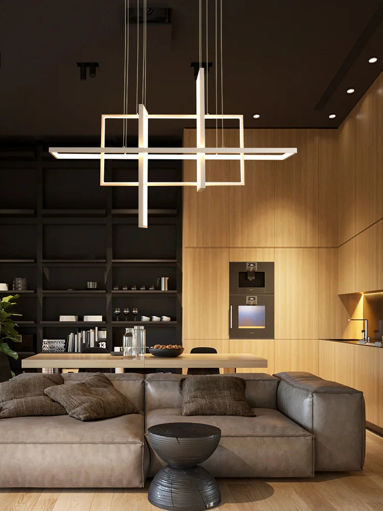 Dlight Decor sleek rectangular LED pendant chandelier light, ideal for kitchen, dining, living room, or bedroom decor.