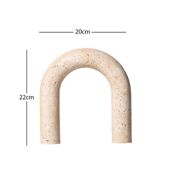 Decorbites archway-shaped travertine sculpture figurine for home decor, showcasing a smooth, natural stone design.