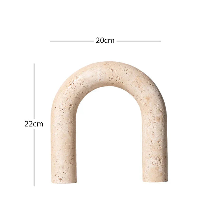 Decorbites archway-shaped travertine sculpture figurine for home decor, showcasing a smooth, natural stone design.