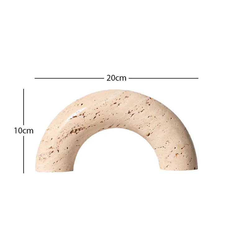 Decorbites archway shape travertine sculpture figurine for home decor, featuring a textured stone finish and elegant design.