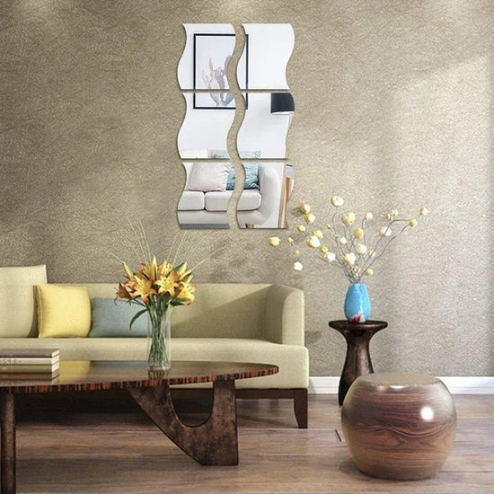 6PCS Acrylic Mirror Wall Stickers | Wave Shape Wall Decor | Modern Home & Kitchen