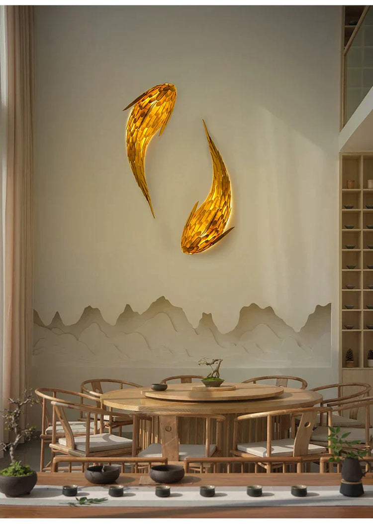 Japanese fish wall lamp sculpture by Dlight Decor, artistic wall art featuring a light decor fish design for home decor.