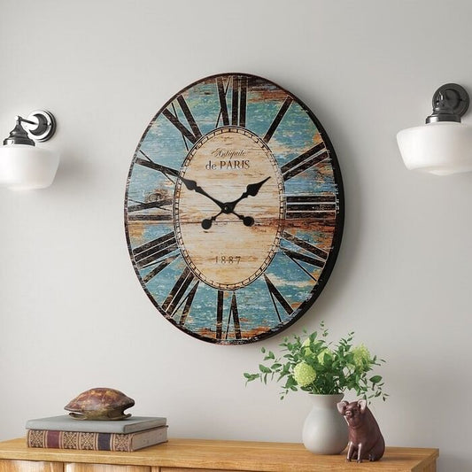 Turquoise Distressed Paris Wood Wall Clock | Modern Home & Kitchen