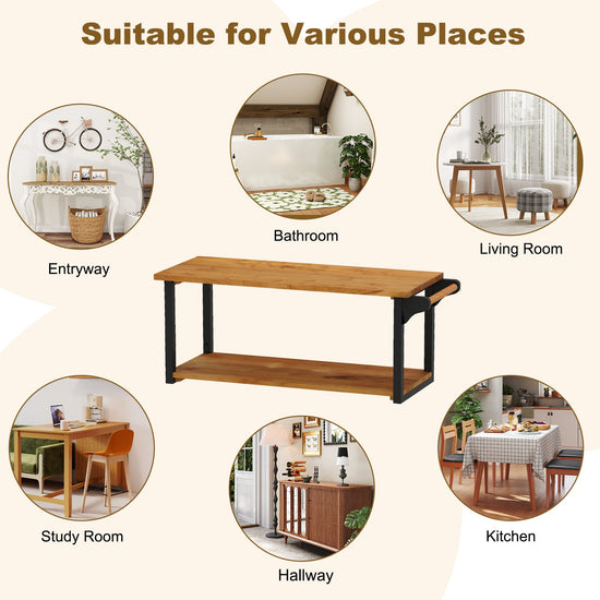 Teak wood wall-mounted floating shelves with built-in towel bar, modern bathroom or living room storage solution.