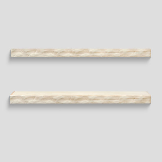 Unfinished hand-textured solid poplar floating shelf from Hewn Kitchen by Dogberrycollections, available in multiple sizes and finishes.