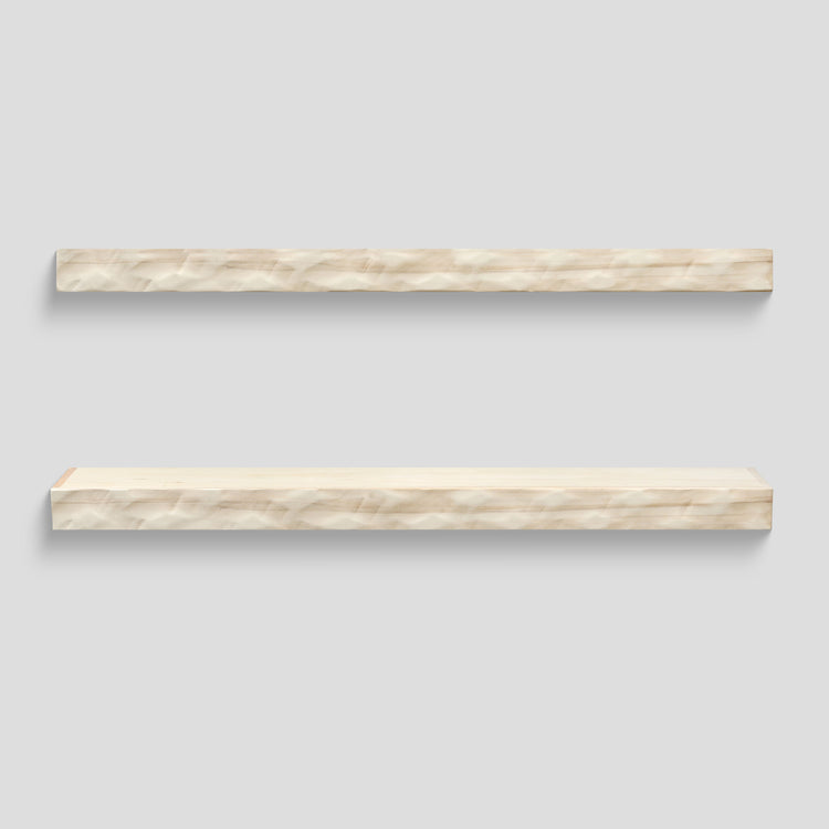 Unfinished hand-textured solid poplar floating shelf from Hewn Kitchen by Dogberrycollections, available in multiple sizes and finishes.
