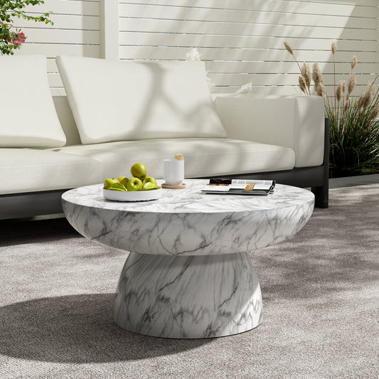 HouseOfZazla MGO Faux Marble Coffee Table, 27.5-inch round indoor and outdoor table with handcrafted finish.