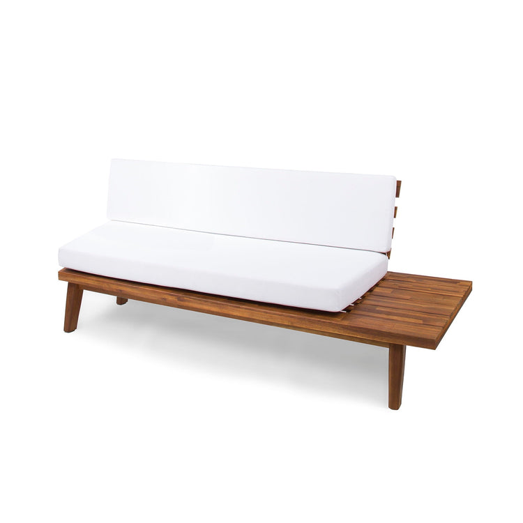 HouseOfZazla Hillcrest 2 Seater Outdoor Sofa with acacia wood frame and cushioned seating for patio relaxation.