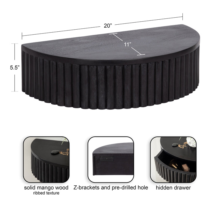 Reid Ribbed Floating Side Table | Modern Wall Mounted Bedside Table Decor