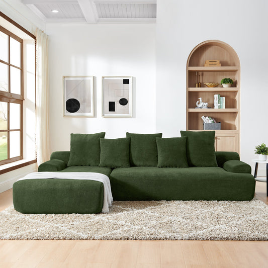Green velvet L-shaped sectional sofa by HouseOfZazla, modern modular couch with plush cushions and sleek design.