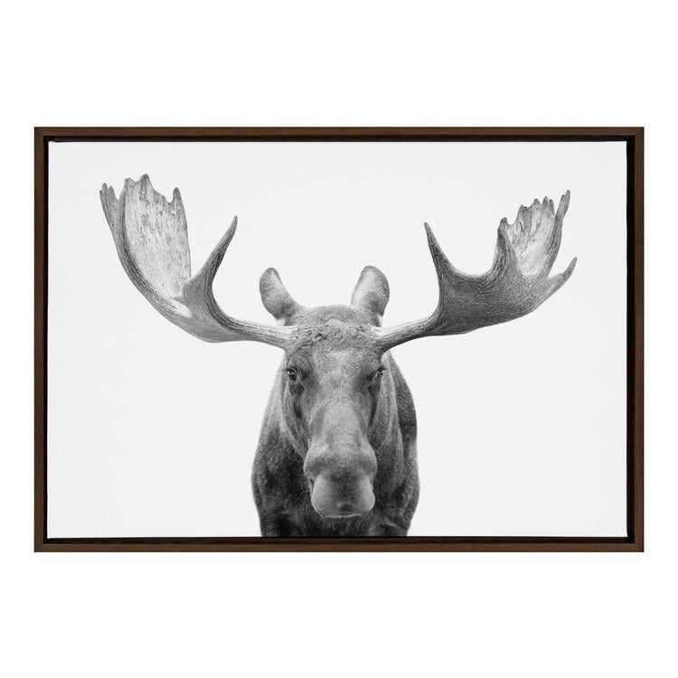 Black and white moose framed canvas wall art by Amy Peterson Art Studio, featuring detailed wildlife illustration.