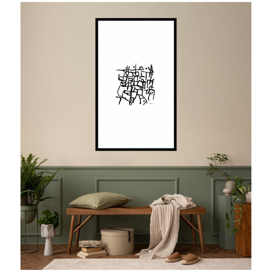 Organic Lines Grayscale framed wall art print by kateandlaurel, featuring minimalist black and white abstract line design in a sleek frame.