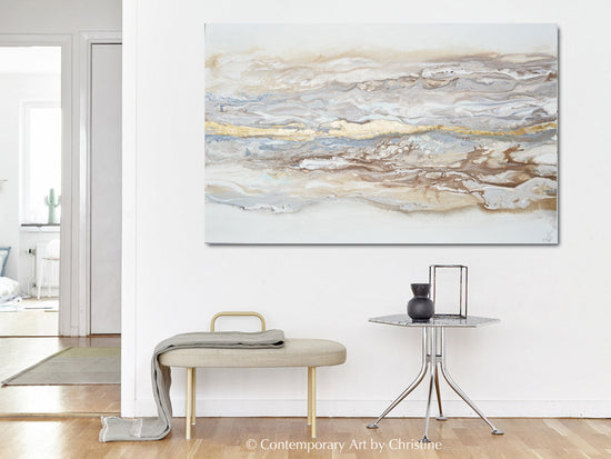 Abstract gold leaf canvas print by Contemporary Art by Christine featuring neutral tones and textured coastal-inspired artwork.