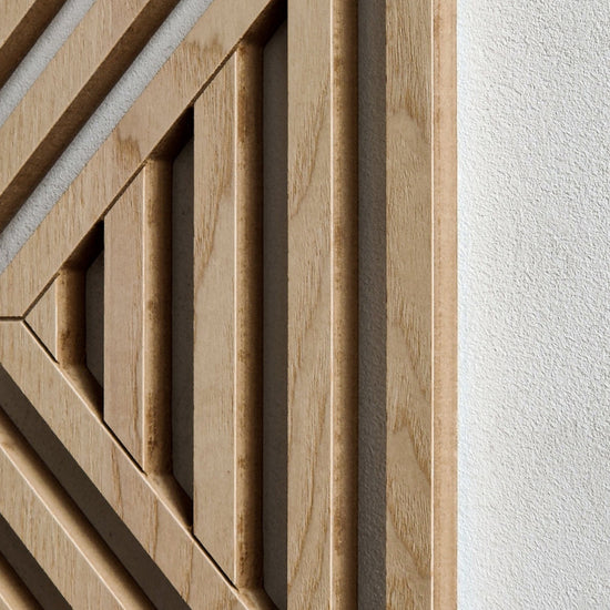 Modern geometric trio wood wall decor set by VARBROS featuring three CNC laser-cut minimalist wooden panels for stylish wall art.