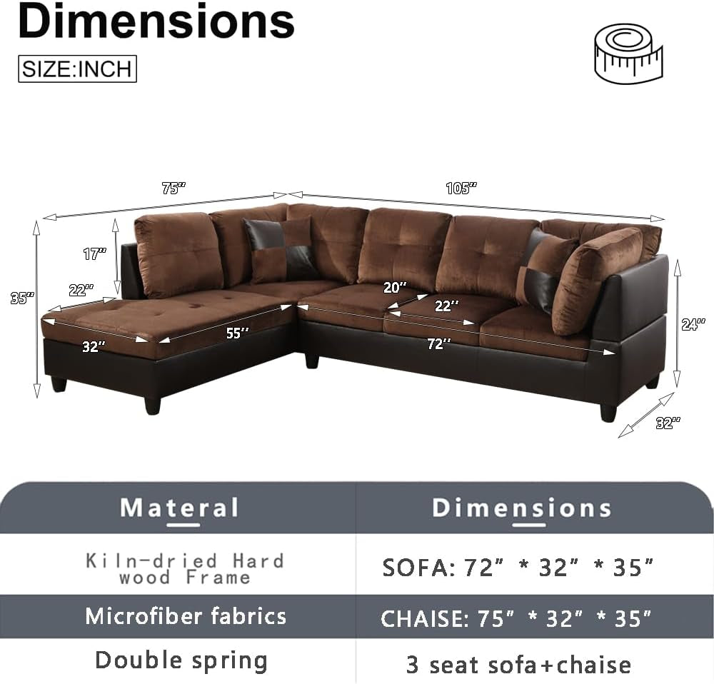 2-Piece L-Shape Microfiber Sofa Set