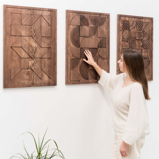 Wooden Bauhaus wall decor with geometric design, modern wooden wall art by Enjoy The Wood B2B for stylish interior decorating