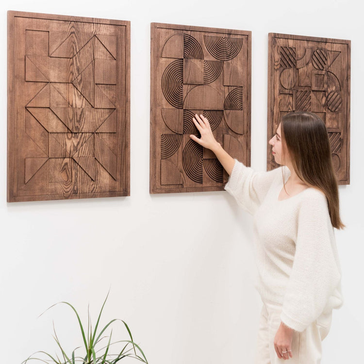 Wooden Bauhaus wall decor with geometric design, modern wooden wall art by Enjoy The Wood B2B for stylish interior decorating