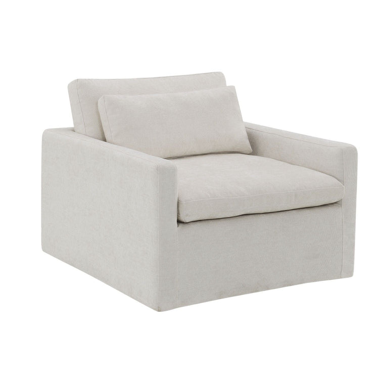 HouseOfZazla Naveen swivel lounge chair with toss pillow, modern design, 360° rotation, comfortable seating, stylish home decor.