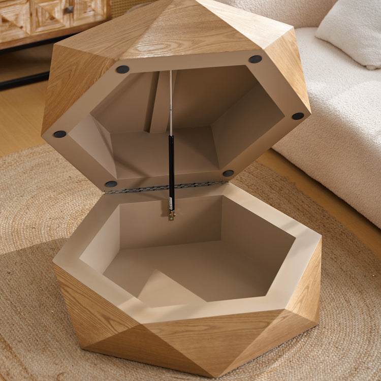 Retro Polygon Flip Top Coffee Table | Geometric Wood Coffee Table with Storage - Modern Home & Kitchen
