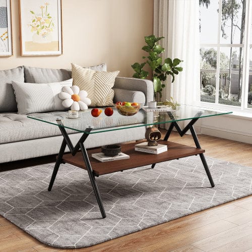 Modern Glass Coffee Table – Tempered Glass Top with Black Metal Legs | 38.6" - Modern Home & Kitchen