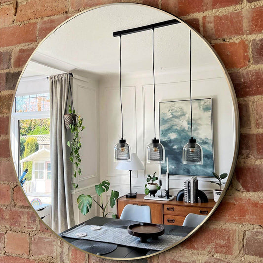 30” Round Gold Wall Mirror – HD Glass, Anti-Rust, Easy Install - Modern Home & Kitchen