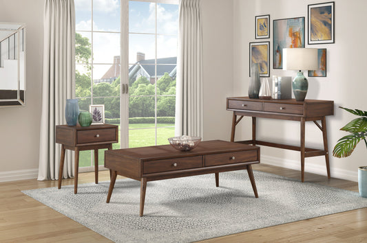 Retro walnut coffee table by VYSN featuring mid-century design with storage drawers for home and garden decor.
