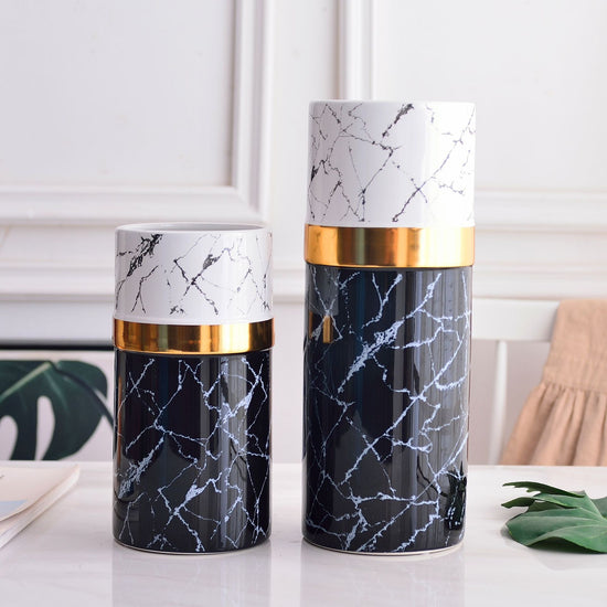Marbled golden ceramic vase with a modern, sleek design, perfect for contemporary home decor by FLIPSTYLEZLLC